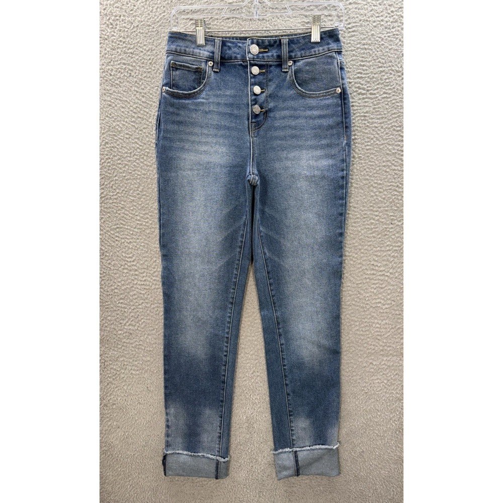 Maurices Jeans Womens 4 Blue Denim High Rise Cuffed Slim Straight Leg Button Fly